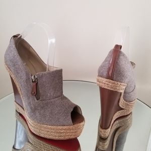 Christian Louboutin Gray and Brown Wedge Heels